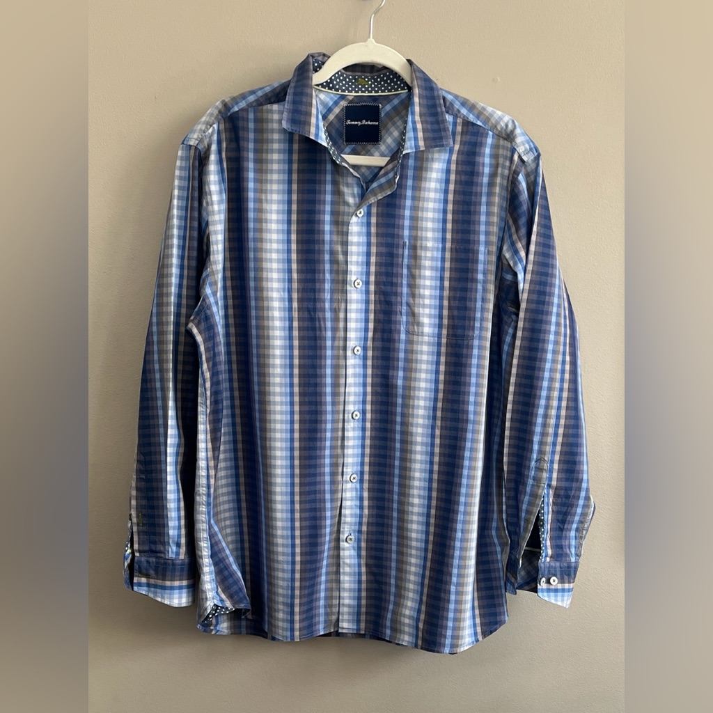 Tommy Bahama Surf To Sydney Long Sleeve Navy Checked Button Down Shirt Size